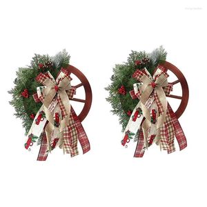 Dekorative Blumen, 1 Stück, Türanhänger, Bauernhaus, Kutschenrad, Weihnachtsschmuck, Kranz, Tannenzapfen (40 cm)