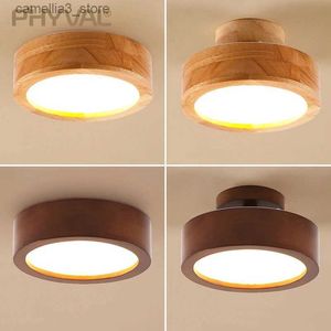 Ceiling Lights PHYVAL Nordic Natural wood Lamp modern Ceiling Lightsentrance hallway Light Round Wooden Surface Mounted balcony LED BedroomLamp Q231120