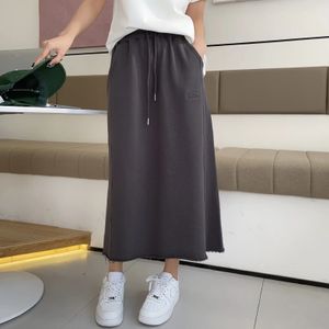 Skirts Womens Cotton Terry Midi Skirt High Waist Pure Draw String Loose Casual 231118