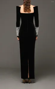 Party Dresses 2023 Black Classy Square Neckline She Full-length Sleeves Stay Detached At The Top And Flaunt Heavy Sone Detailing Cuffs