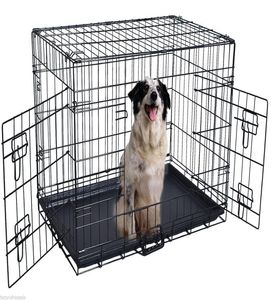 42039039 2 Doors Wire Folding Pet Crate Dog Cat Cage Suitcase Kennel Playpen w Tray5353650