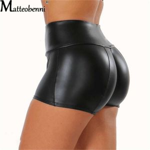 Pantaloncini corti da donna sexy elasticizzati a vita alta in finta pelle PU effetto bagnato in lattice Hot Goth Pole Dance Clubwear Mini shorts