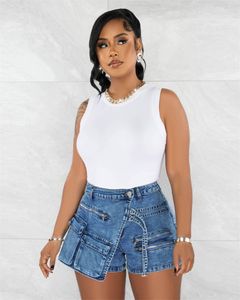 Damen-Shorts, dehnbar, Denim, Cargo, Damen, Sommer, Band, Reißverschlüsse, mehrere Taschen, Knopfleiste, hohe Taille, schmale Jeans, Hosen, Mode, Streetwear, 230419