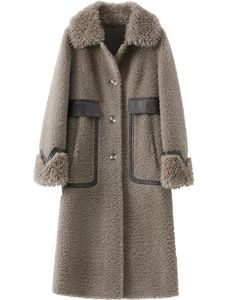 Frauen Pelz Faux Llong Winter Mode Turnduwn Kragen Frauen Mantel Korn Fleece Lose Dicke Schafschur Lamm Warme Oberbekleidung 231120