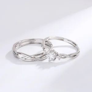 Clusterringe S925 Sterling Silber Paarring - Ein Paar Damen- und Herrenmode-Hochzeitsdiamanten, verstellbar