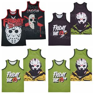 Film Basketball Voorhees Jason Friday The 13th Jersey Friday Crystal Lake Men for Sport Fans ricami traspiranti e cuciti COLORE COTTON COTON BLAIC BLACK RETRO