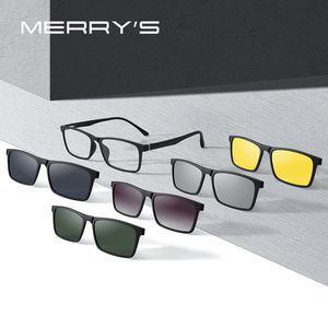 Солнцезащитные очки рамки Merrys Design 5 в 1 магните поляризованные зажимы Рамки для мужчин женщин TR90 Очки рамы квадратные очки S2149 230419