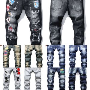 2023 Homens Slim Fit Big Size Jeans Homens Paint Hole Estilo Destruído Skinny Straight Leg Lavado Casual Regular Denim Calças Calças 1010 A1