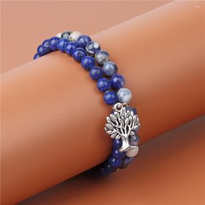 Charm Bracelets Natural Blue Smooth Round 6mm Beaded Bracelet Sodalite Lapis Lazuli Gems Tree Of Life Men Women