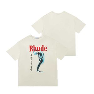 Designer Fashion Clothing Tees Hip hop TShirts Rhude Trendy Monoco with Gold Help High Street Vintage Apricot Short Sleeve T-shirt Men Streetwear Tops Sportswear