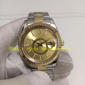 13 Style Real Photo Herrenuhren Herren Automatik 42 mm 326933 Datum Champagner Zifferblatt 326934 Stahl Gelbgold geriffelte Lünette zweifarbiges Armband Roségold mechanische Uhr