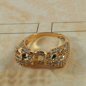 Pantera anel grande para homem designer duplo leopardo cabeçalho diameral esmerald Óculos ouro manchado 18k luxury cristal clássico estilo premium premium com caixa 011