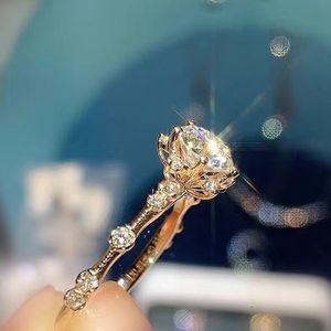 Solitaire Ring Crackling Gemstone Ring for Women smycken Förlovningsring för bröllop REAL 925 Silver Rose Gold Plated Birthday Present 230419