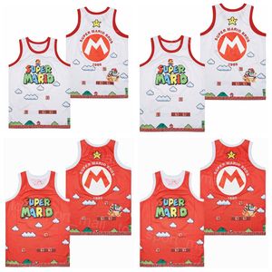 Film Basket Super Bros Jersey 1985 Gioco Gameplay College Per appassionati di sport Traspirante Tutto cucito Puro cotone Squadra Bianco Rosso Retro Pullover High School