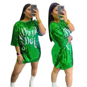 2023 Tasarımcı Kadın Elbise Moda Yuvarlak Boyun Yarım Kollu Gevşek Boncuklu Baskı Partisi Partileri Gece Kulübü Stil