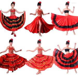 Scenkläder 100-150 cm barns flamenco spanska zigenare kjol flicka magdräkt flickor dansklänning körprestanda klänningar