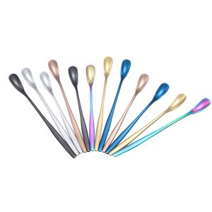 Colheres de aço inoxidável mini colher de gelo alça longa mexendo colheres de café casa cozinha barra utensílios de mesa 14cm