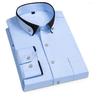 Мужские повседневные рубашки, Мужская деловая рубашка контрастного цвета с лацканами, мягкая дышащая офисная рубашка больших размеров, против морщин, средней длины