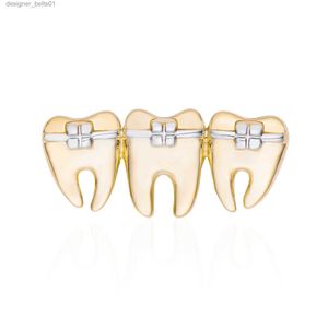 Pins Brooches DCARZZ Cute Tooth Pin Brooch Gold Silver Plated Medical Delicate Teeth Badge Lel Pins Metal Woman Gift Doctor Nurse JewelryL231120