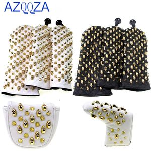 Other Golf Products Golf Club Headcover Skull Rivets For Driver Fairway Hybrid Putter PU Leather Waterproof Protector Set Golf Wood Head Covers 231120