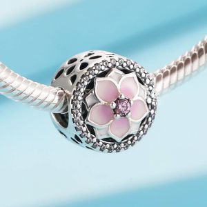 925 Magnolia de primavera de prata esterlina Bloom com contas de cz transparente se encaixa em pulseiras de charme de jóias europeias de jóias pandora