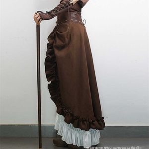 Röcke Herbst Winter Frauen Steam Punk Victoria Stil Lange Maxi Rock Gothic Mode Vintage Hohe Taille Rüschen Rock P230420