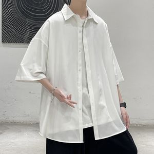 Men's Casual Shirts LEGIBLE Solid Shirts Men Summer Casual Oversize Short Sleeve Shirts Male Korean Shirt for Man 230420