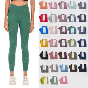 lulu Designer Donna allinea leggings pantaloni yoga lunghezza divisa donna palestra legging pantaloni a vita alta elastico Fitness Lady Sport lululemens leggings tinta unita