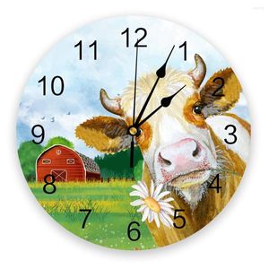 壁の時計牛とデイジー農場の動物納屋リビングルームステッカーのためのモダンな時計ホームダイニングデジタル