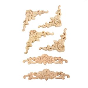 Kwiaty dekoracyjne 12 szt. Rzeźbiony drewno długi aplikacja Underlay Unpalamaled Rose Flower Door Decor Home Decor European Style 2pcs 20x5 cm 10pcs 8x8cm