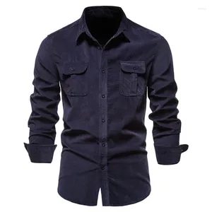 Camisas casuais masculinas camisa de algodão para homens fasion cor sólida veludo primavera outono único breasted negócios magro