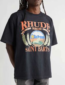 Projektantka moda odzież Tshirts rhude23ss Summer Vacation Beach High Street American Lose Fit Men's Nostalgic Mała Trend Manding T-shirt