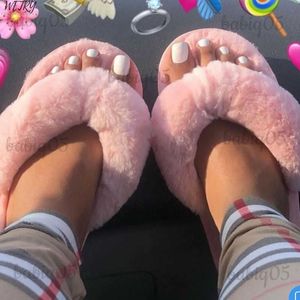 Slippers Winter Home Fur Slippers Women Faux Flur Flats Flip Flops Warm Luxury Slides Fashion Casual Shoes Ladies Female House Indoor T231121