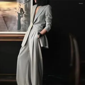 Kvinnors tvåstycksbyxor 2023 Autumn Women Formal Blazer Suits Female Business Suit Work Wear Jackets Wide Lam Ladies Office 2 Set E228