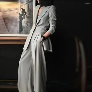 Women's Two Piece Pants 2023 Autumn Women Formal Blazer Suits Female Business Suit Work Wear Jackets Wide Leg Ladies Office 2 Sets E228