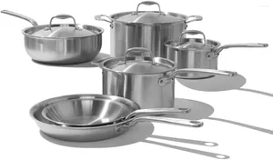 Bakeware Tools Cookware - 10 Piece Stainless Steel Pot And Pan Set 5 Ply Clad Includes Frying Pans Saucepans