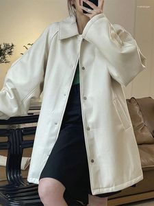 여자를위한 여자 가죽 흰색 푸 트렌치 코트 봄 가을 2023 트렌드 간단한 느슨한 캐주얼 윈드 브레이커 재킷