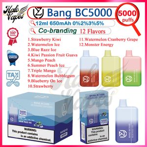 Autentica penna per vaporizzatori usa e getta UZY Bang BC5000 0% 2% 3% 5% Forza 12ml Pod preriempito 650mAh Batteria ricaricabile Mesh Coil 5k Puffs E Sigaretta VS Elf BC5000 Bar