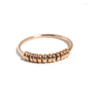 حلقات الكتلة Yun Ruo 2023 Rose Gold Color Fashion Brand Titanium Steel Beads Ring زوجان