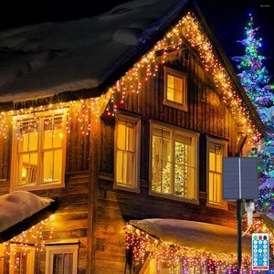 Strings Solar LED Icicle String Lights 10m Street Garland On The House Christmas Decoration Curtain With Remote Control