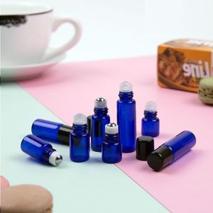 1 2 3 ml Micro-Mini-Roll-on-Glasflaschen aus kobaltblauem Glas mit Metall-Rollkugeln, nachfüllbar, schlankes Probenfläschchen, Roll-On für ätherische Öle (B Wfgd