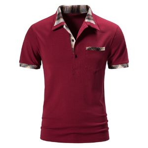 Polos masculinos de verão de verão curta camisa de lapela pólo masculino t-shirt colorblock top 230421