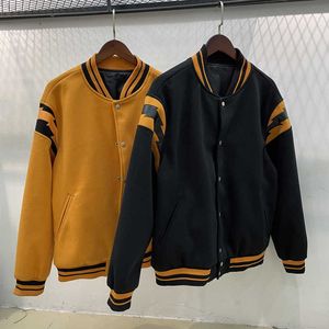 Roupas de grife Casacos casuais Primavera Rhude Estilo americano moderno Remendo de relâmpago Design de couro Bloqueio de cores Masculino feminino Jaqueta solta hip-hop Jaqueta de lã