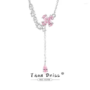 Chains S925 Sterling Silver Peach Blossom Tassel Pink Zircons Necklace For Women Light Luxury Fashion Design Elegant 45cm Chain Jewelry