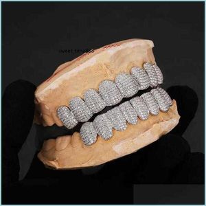 Grillz grille dentystyczne ekskluzywna personalizacja Moissanite zęby Grillz Iced Out Hop 925 Sier ozdobne szelki prawdziwy diament Bling Too Dh2Sf