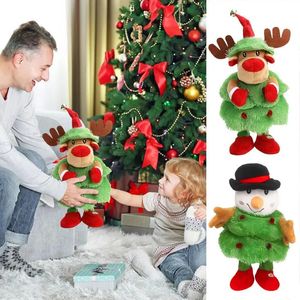 Suprimentos de brinquedos de Natal Boneco de neve musical de pelúcia DIY feltro falando Natal dançando brinquedo musical luzes únicas decoração de casa de natal para meninos meninas 231121