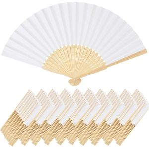Ventaglio di carta pieghevole bianco da 50 pezzi Ventaglio di bambù cinese portatile Regali di nozze per la decorazione della festa di compleanno degli ospiti Pittura per bambini