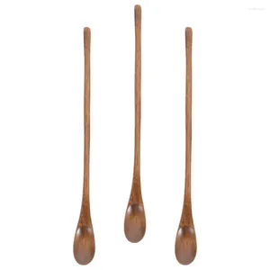 Dinnerware Sets 3 Pcs Long Handle Coffee Spoon Portable Wood Spoons Salad Mixing Wooden Soup Stirring