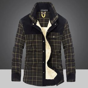 メンズジャケット冬用ジャケットの男性厚い暖かいフリースシャツコート100％コットン格子縞のフランネル軍事服chaquetas hombre size m4xl 231120