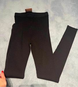 Women's Pants Fashion Classic Trendy Luxury Designer Women Winter Elastic midjebrev Logo Jacquard Slim Montering Wool Knit Leggings M5